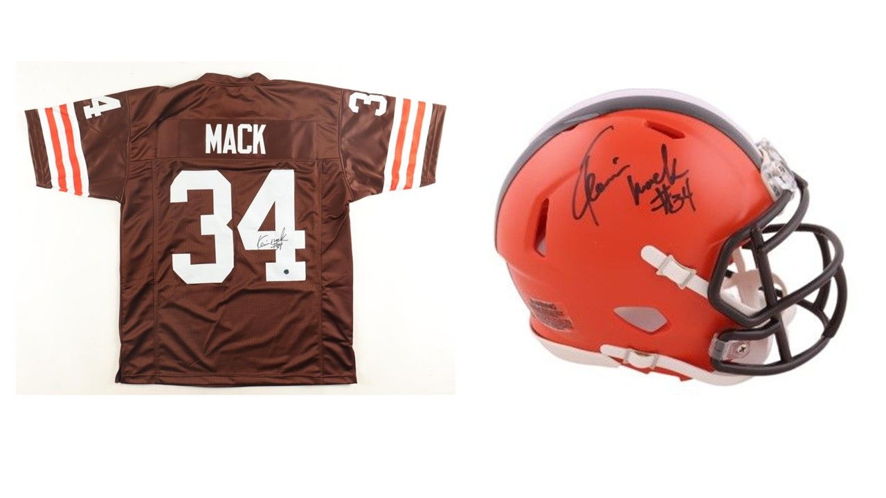 Kevin Mack Signed Cleveland Browns Jersey (AWM) & Kevin Mack Signed Browns Speed Mini Helmet (JSA)