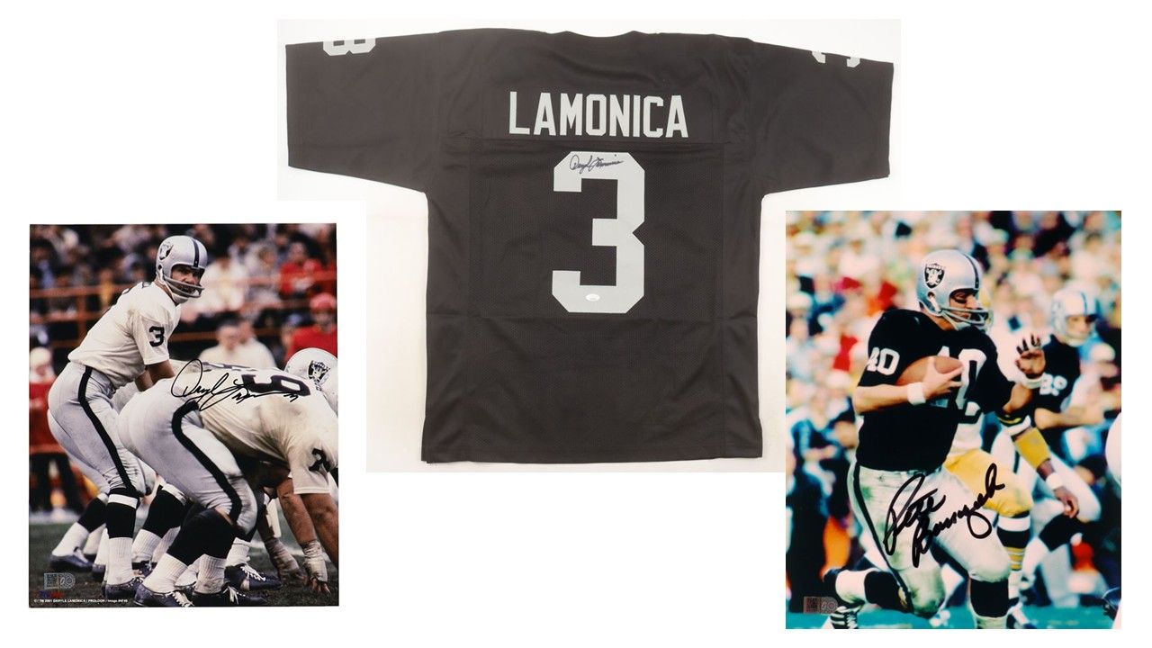 Daryle Lamonica Signed Oakland Raiders Jersey (JSA), Daryle Lamonica Signed Raiders 8x10 Photo (AIV) & Pete Banaszak Signed Oakland Raiders 8x10 Photo (AIV)