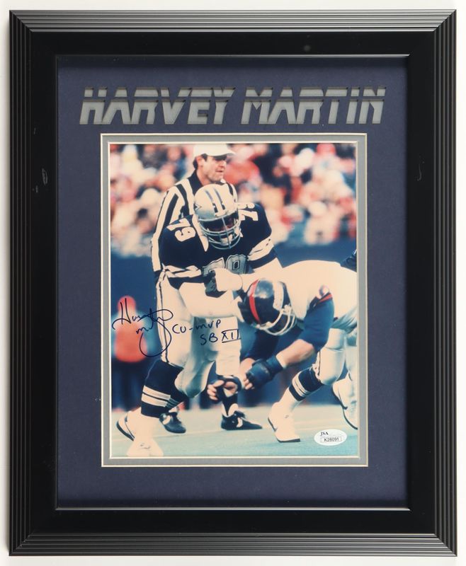 Harvey Martin Signed Dallas Cowboys Custom Framed Photo Display Inscribed "Co-MVP SB XII" (JSA)