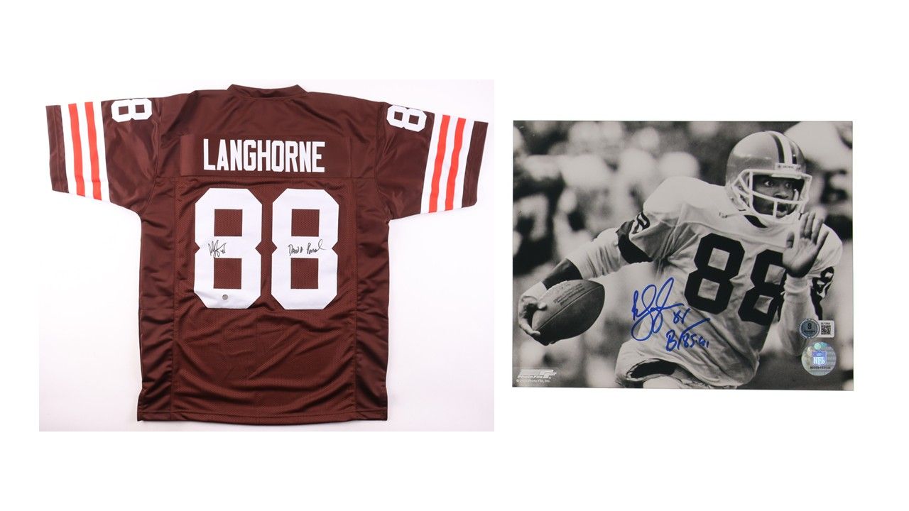 Reggie Langhorne Signed Jersey Inscribed "Dawg Pound" (AWM) & Reggie Langhorne Signed Cleveland Browns 8x10 Photo Inscribed "Browns 85-91" (Beckett)