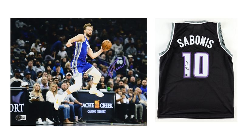 Domantas Sabonis Signed Sacramento Kings Jersey (Beckett) & Domantas Sabonis Signed Kings 11x14 Photo (Beckett) Domantas Sabonis Signed Sacramento Kings Jersey (Beckett) & Domantas Sabonis Signed Kings 11x14 Photo (Beckett)