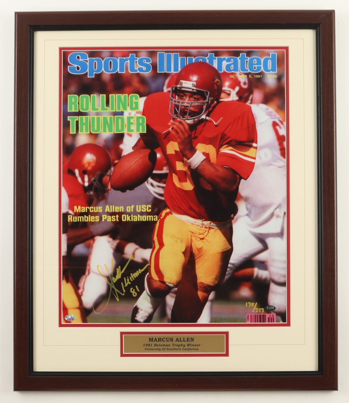 Marcus Allen Signed USC Trojans Custom Framed Photo Display Inscribed "Heisman 81" (SoP & Allen)