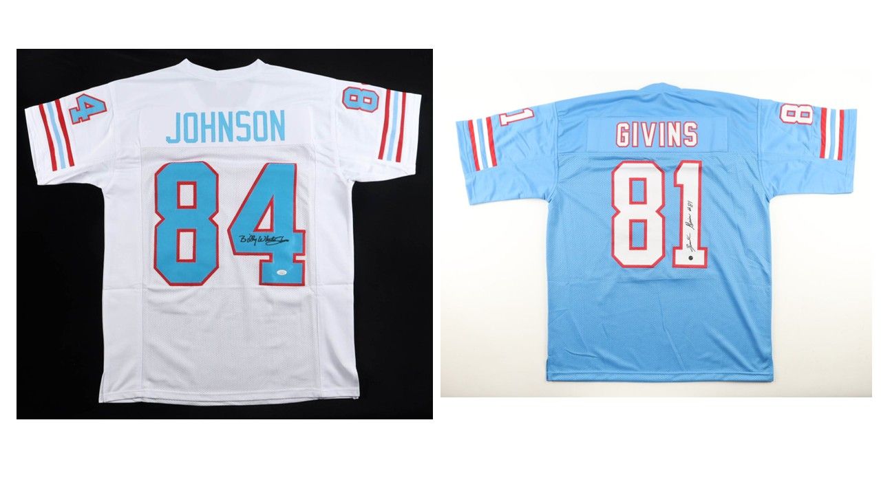 Billy "White Shoes" Johnson Signed Houston Oilers Jersey (JSA) & Ernest Givins Signed Houston Oilers Jersey (Wilder Tag)