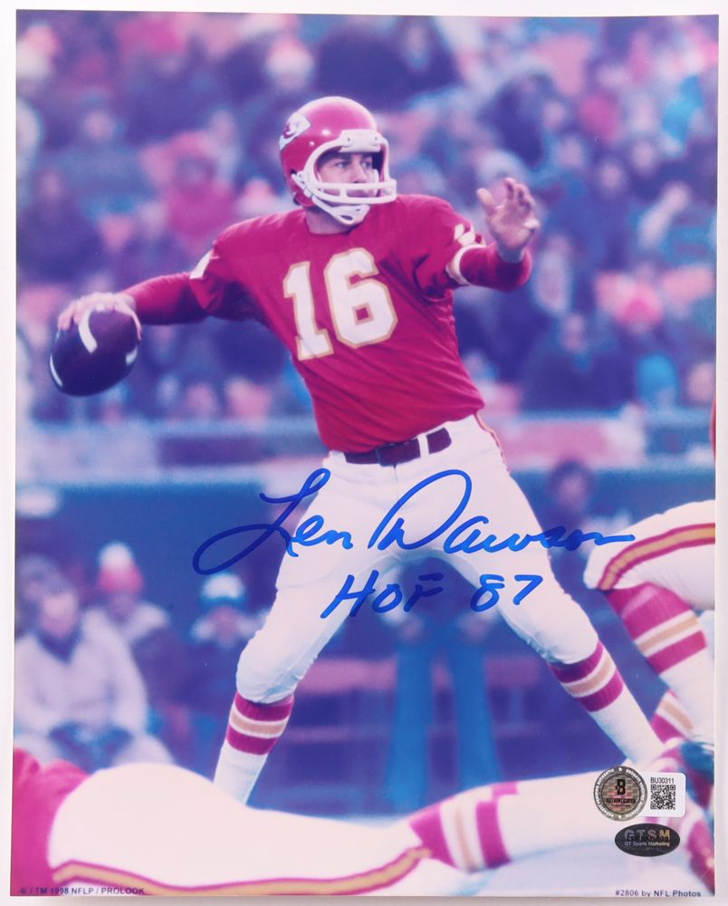 Len Dawson Signed Kansas City Chiefs 8x10 Photo Inscribed "HOF 87" (Beckett)