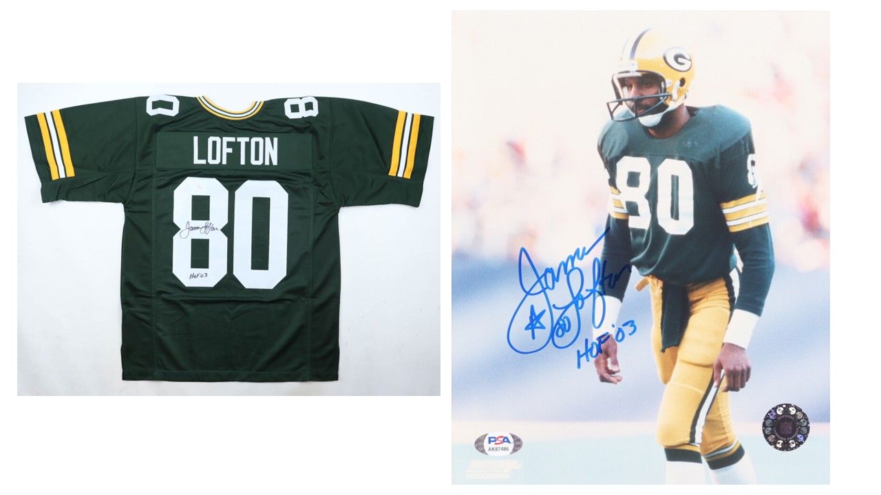 James Lofton Signed Jersey Inscribed "HOF 03" (JSA) & James Lofton Signed Green Bay Packers 8x10 Photo Inscribed "HOF '03" (PSA)