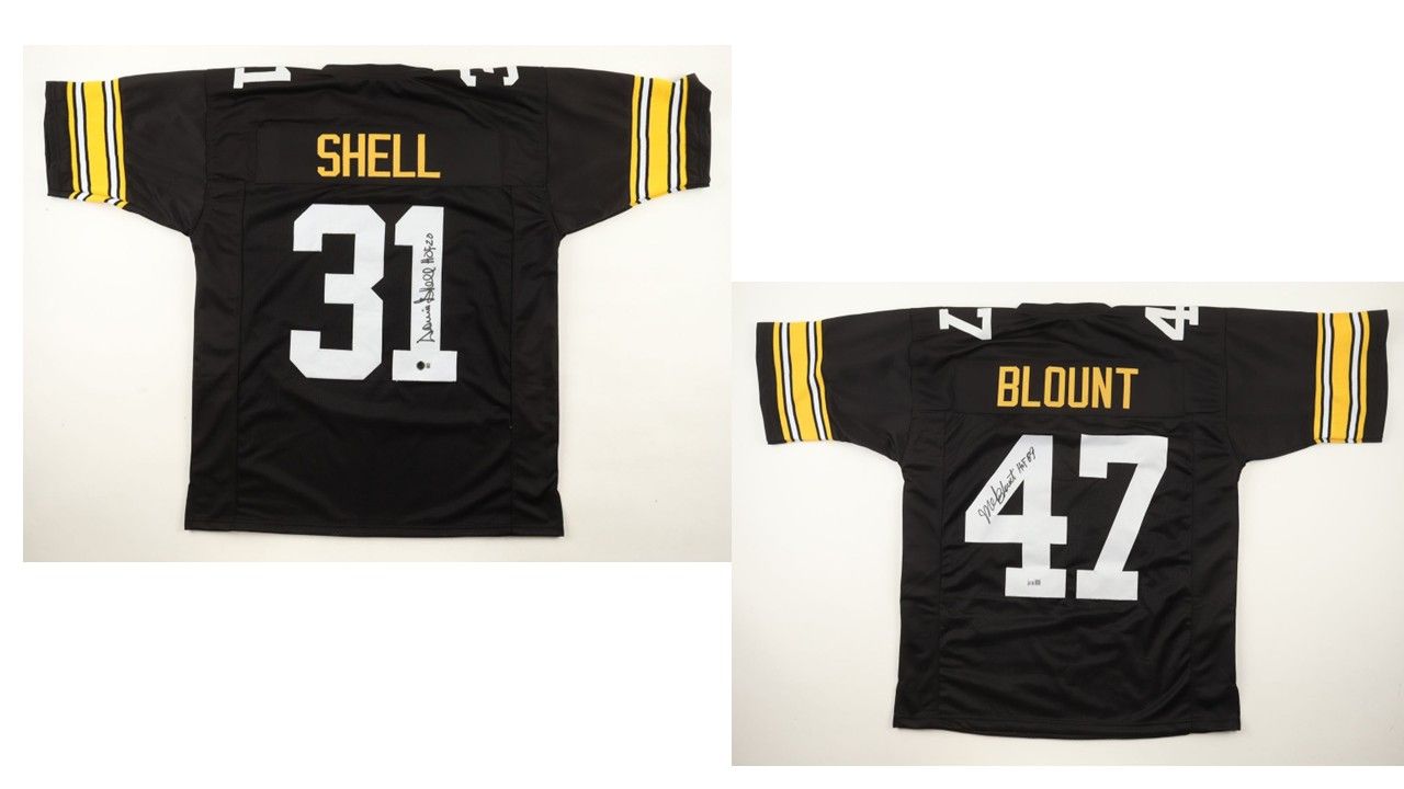 Mel Blount Signed Pittsburgh Steelers Jersey Inscribed "HOF 89" (GTA) & Donnie Shell Signed Pittsburgh Steelers Jersey Inscribed "HOF 20" (Beckett)