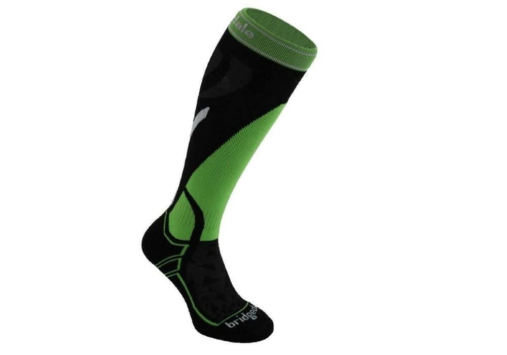 Bridgedale Ski Midweight Merino Performance Over Claf Sock, Size: L UK 9-11.5, Color: Black/Green