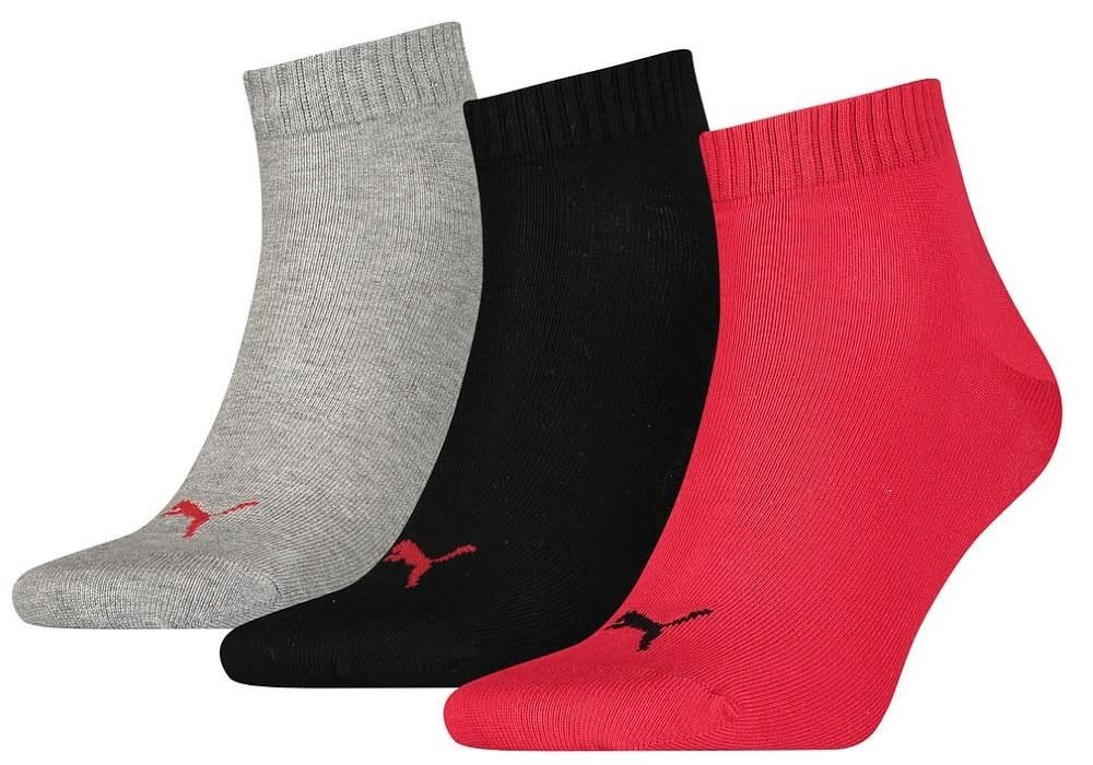 Puma Quarter Training Socks (3 Pair), Colour: Black/Red/Grey, Size: UK 12-13.5/EU 47-49