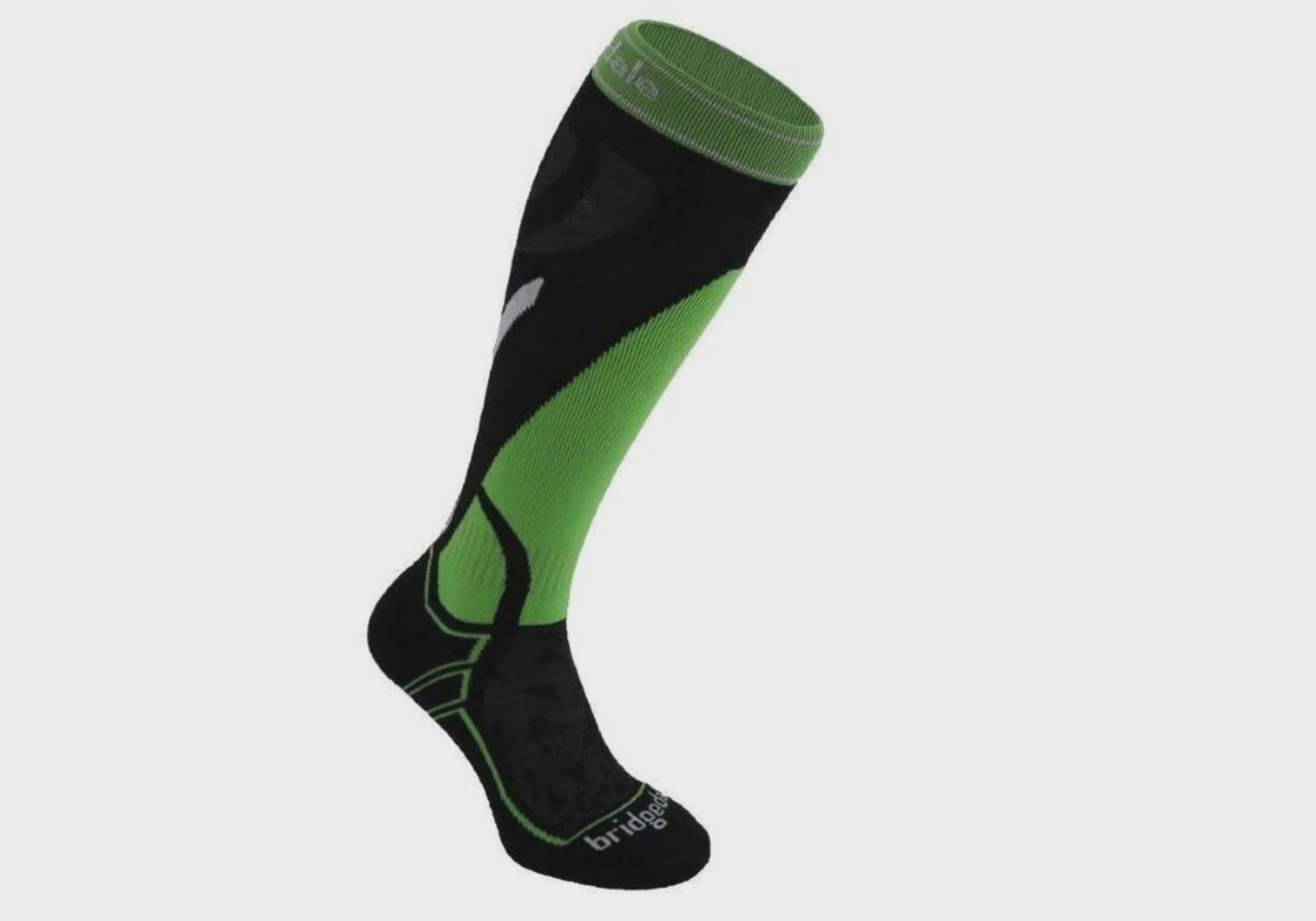 Bridgedale Ski Midweight Merino Performance Over Claf Sock, Colour: Black/Green, Size: L UK 9-11.5