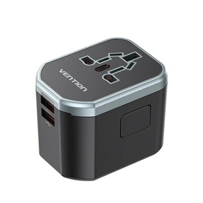 Vention 3-Port USB (C + A + A) Universal Travel Adapter (20W/18W/18W) Black