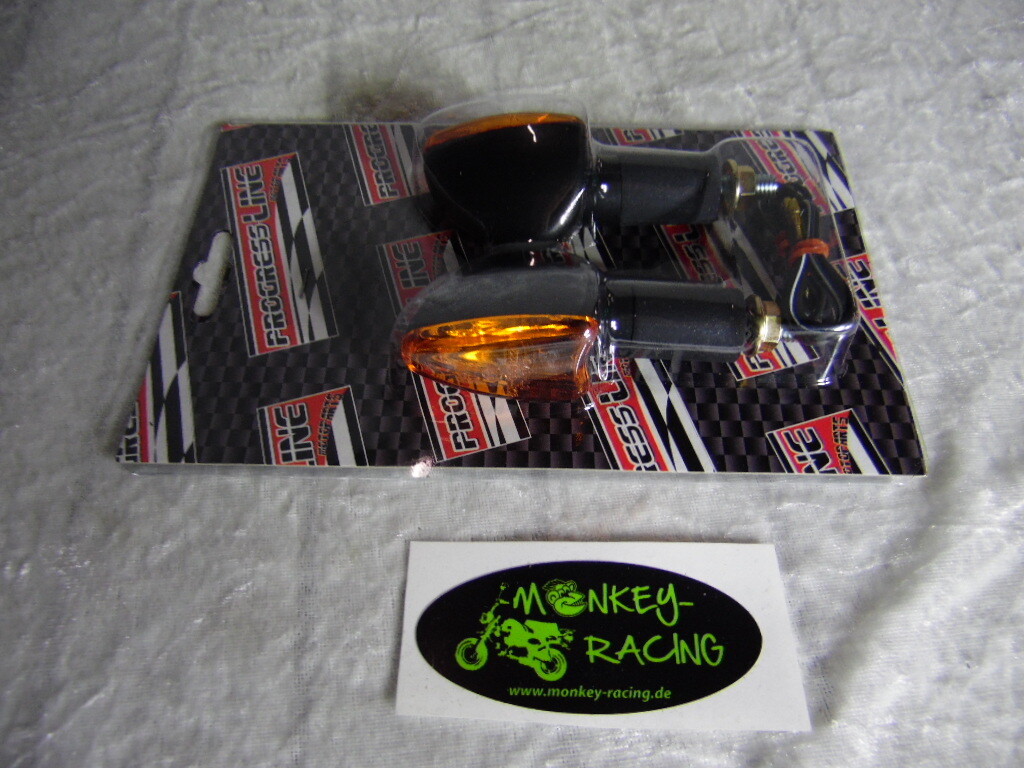 Blinker Set Mini Arrow schwarz, gelbes Glas, M8 lang mit E-Nummer