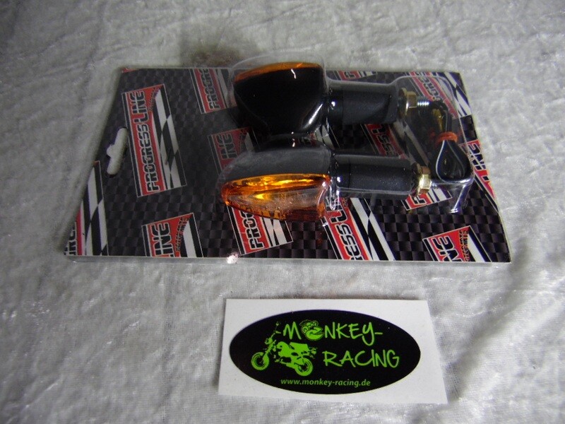 Blinker Set Mini Arrow schwarz, gelbes Glas, M8 lang mit E-Nummer