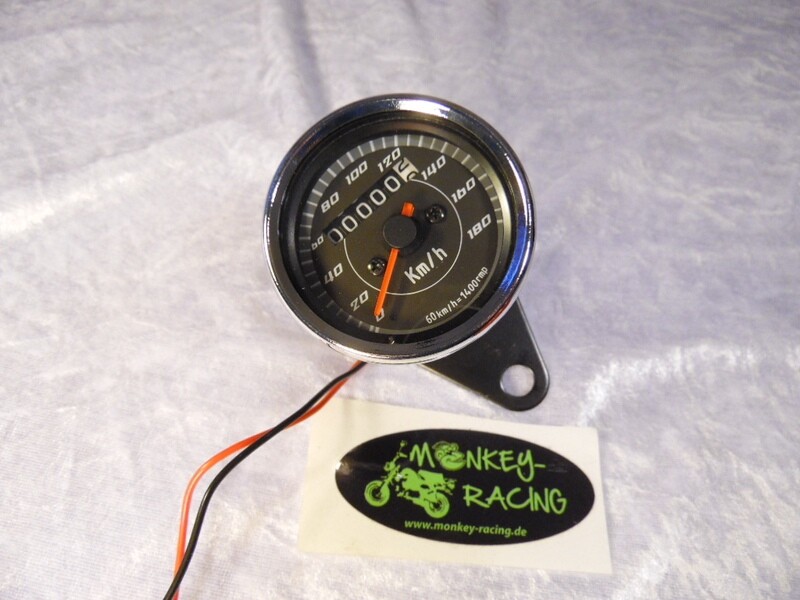Tachometer univeral schwarz 180 km/h, (für Tachowellenantrieb)