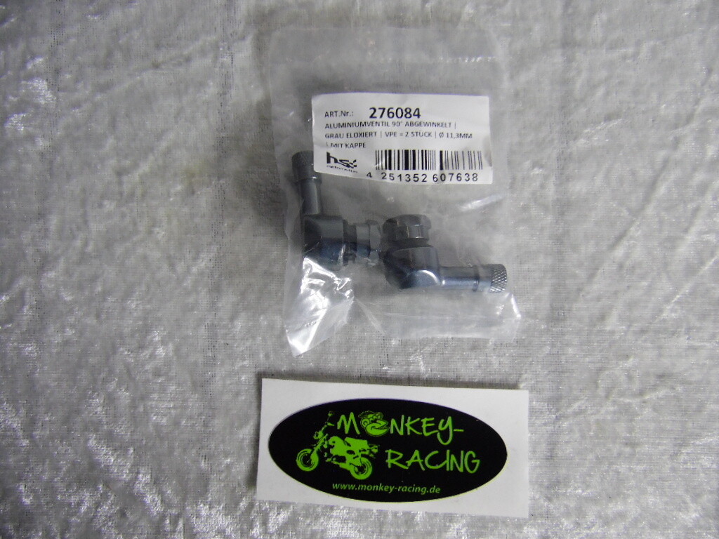 Alu Ventil Set 90° abgewinkelt, grau elox., 11,3mm, inkl. Kappe