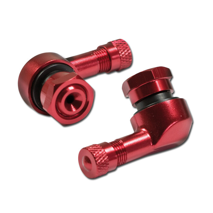 ​Alu Ventil Set 90° abgewinkelt, rot elox., 11,3mm, inkl. Kappe
