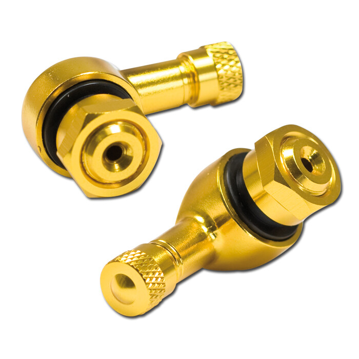 ​Alu Ventil Set 90° abgewinkelt, gold elox., 11,3mm, inkl. Kappe