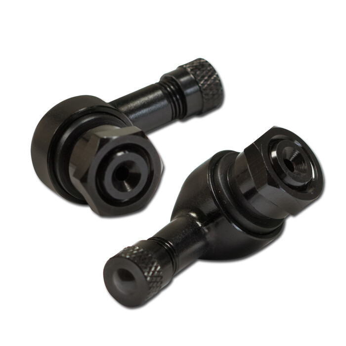 ​Alu Ventil Set 90° abgewinkelt, schwarz elox., 11,3mm, inkl. Kappe