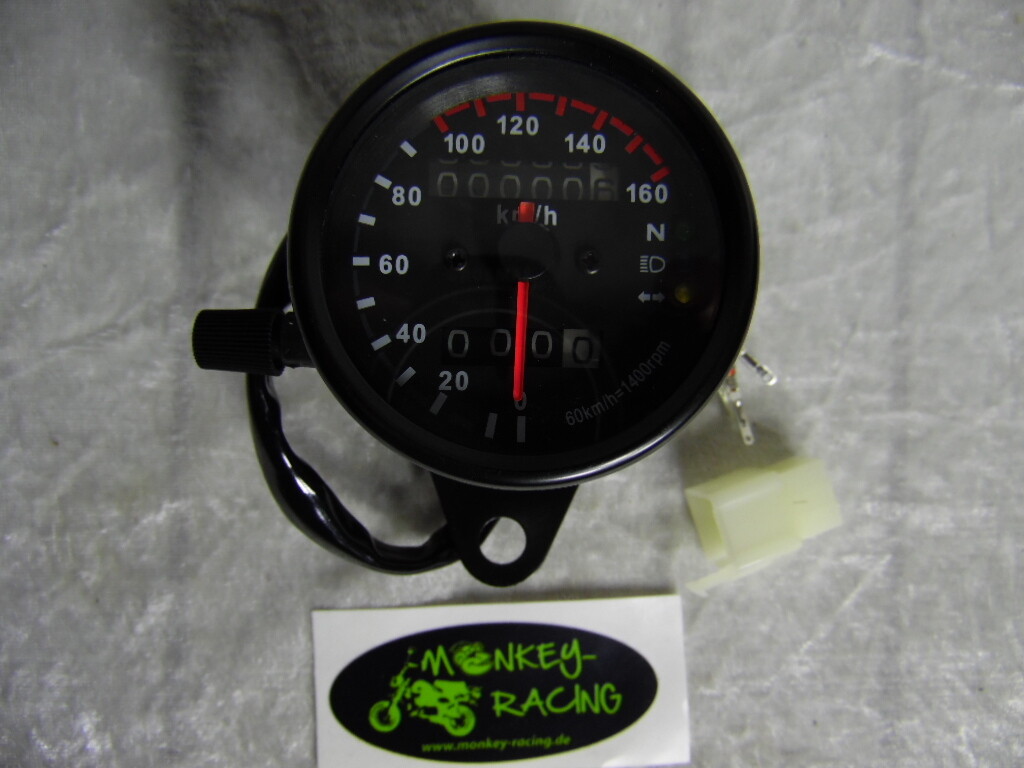 Tachometer universal schwarz 60mm, 160km/h, (für Tachowellenantrieb)