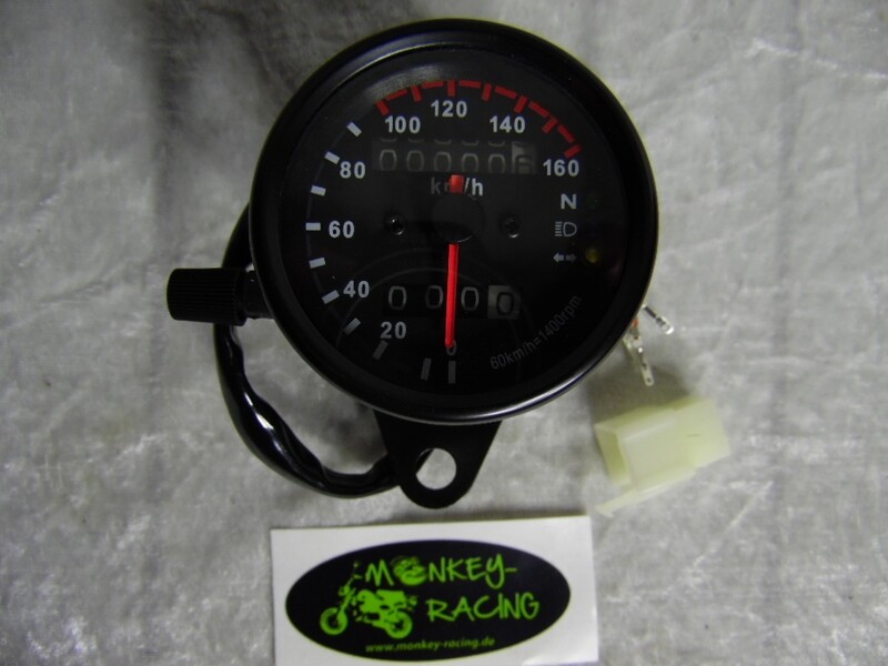 Tachometer universal schwarz 60mm, 160km/h, (für Tachowellenantrieb)