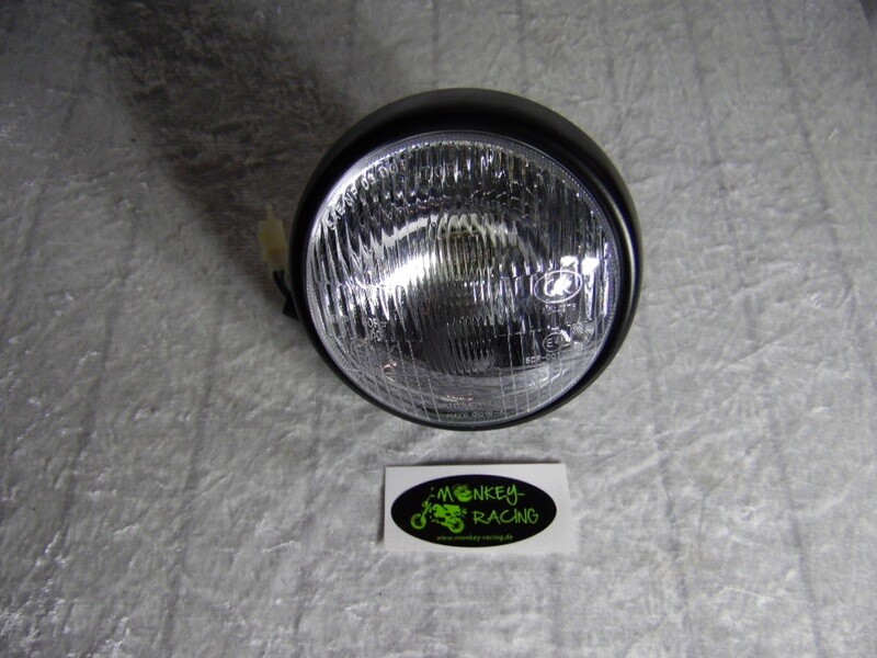 Scheinwerfereinsatz Dax Replika mit schwarzen Ring, mit E-Nummer