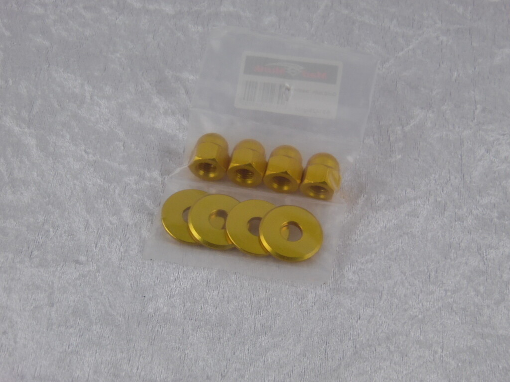 Hutmuttern Set mit U-Scheiben für Federbeine in Alu gold