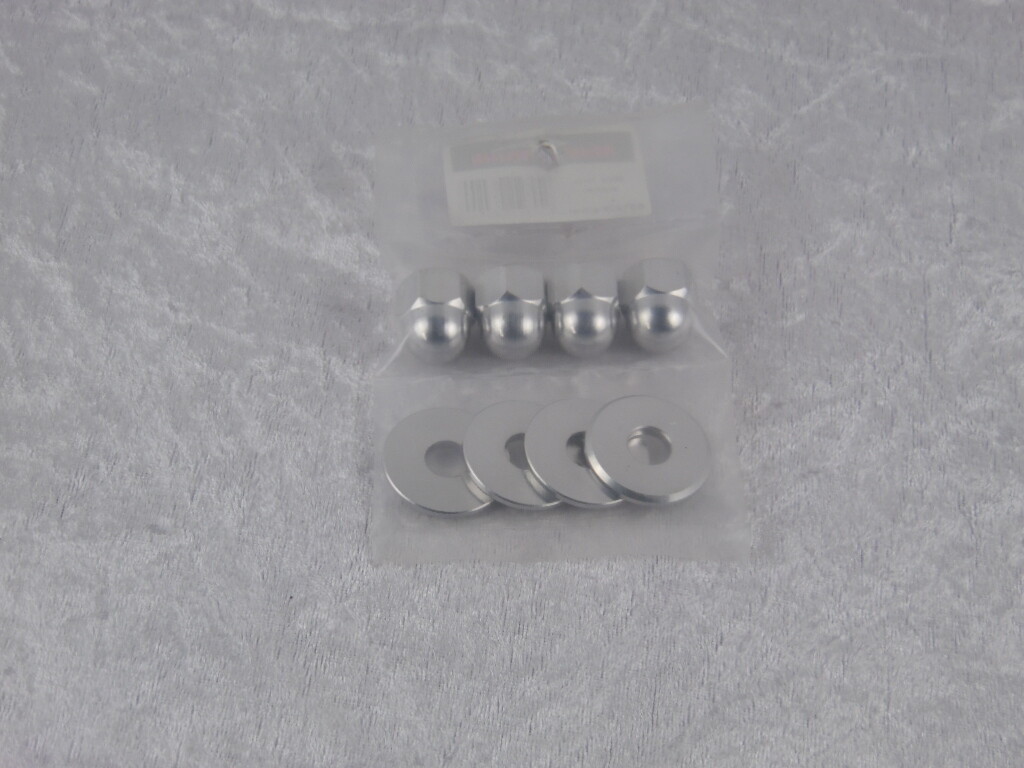 Hutmuttern Set mit U-Scheiben für Federbeine in Alu silber