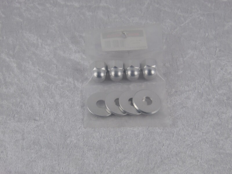 Hutmuttern Set mit U-Scheiben für Federbeine in Alu silber