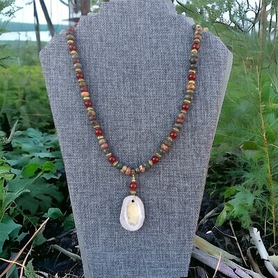 Painted Jasper Golden Necklace with Deer Antler Accent