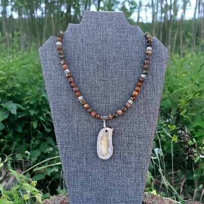 Painted Jasper Necklace with Deer Antler Accent