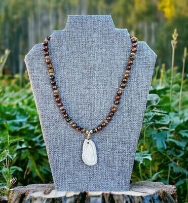 Tiger&#39;s Eye Necklace with Deer Antler Accent