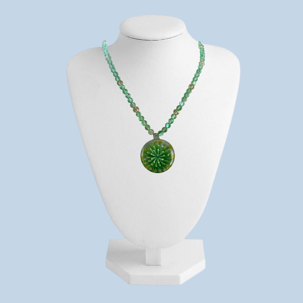 Green Glass Floral Pendant Necklace