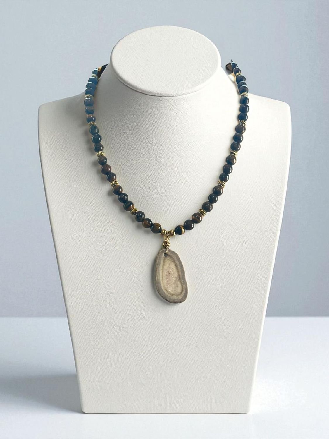 Tiger&#39;s Eye Necklace with Deer Antler Accent