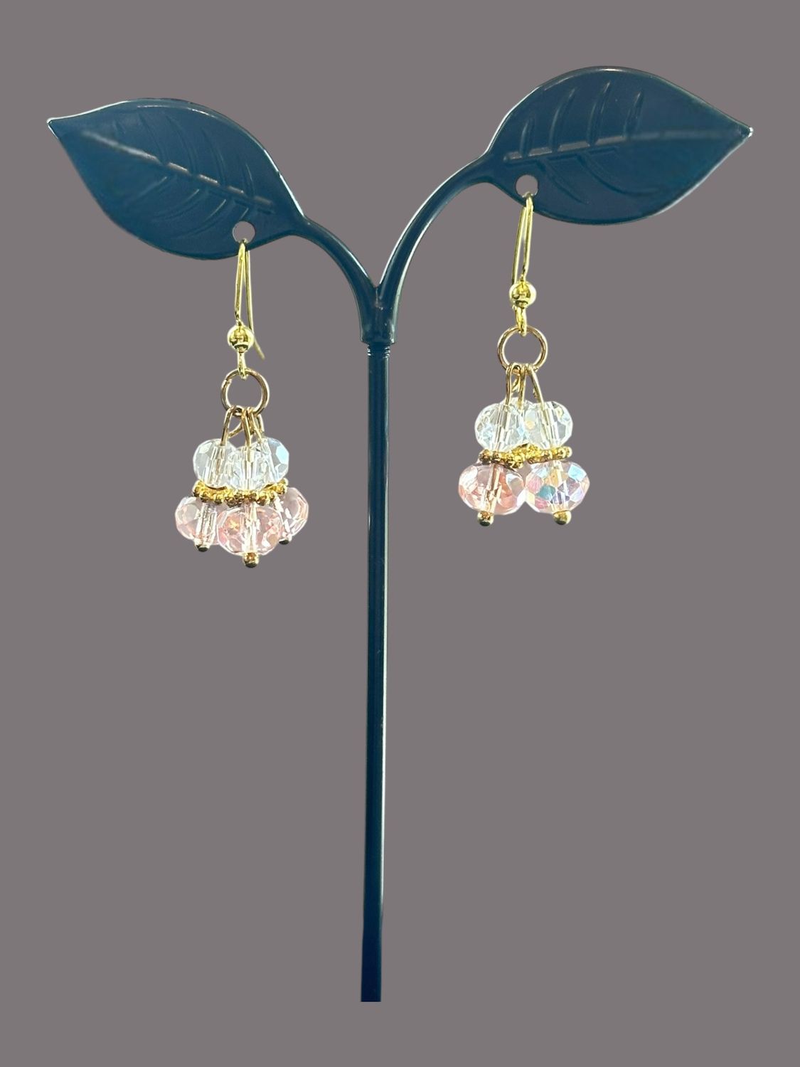 Pink and Gold Handmade Crystal Cluster Earrings
