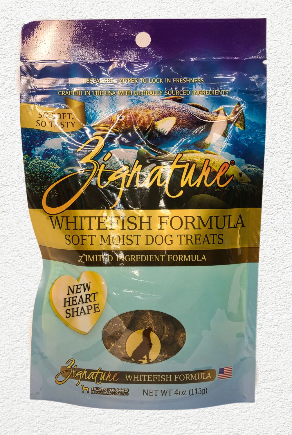 Zignature Dog Treat Soft Moist Whitefish Hearts 4oz