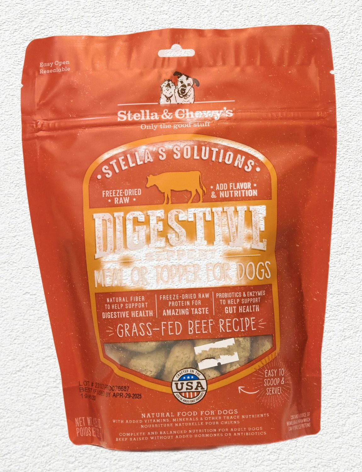 STELLA & CHEWY DOG FREEZE DRIED SOLUTIONS DIGESTIVE SUPPORT BEEF 4.5oz