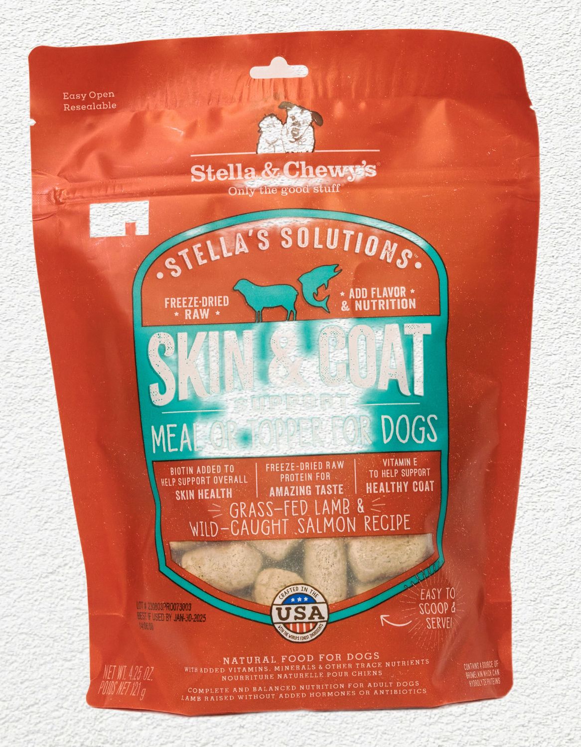 STELLA & CHEWY DOG FREEZE DRIED SOLUTIONS SKIN & COAT LAMB 4.25oz