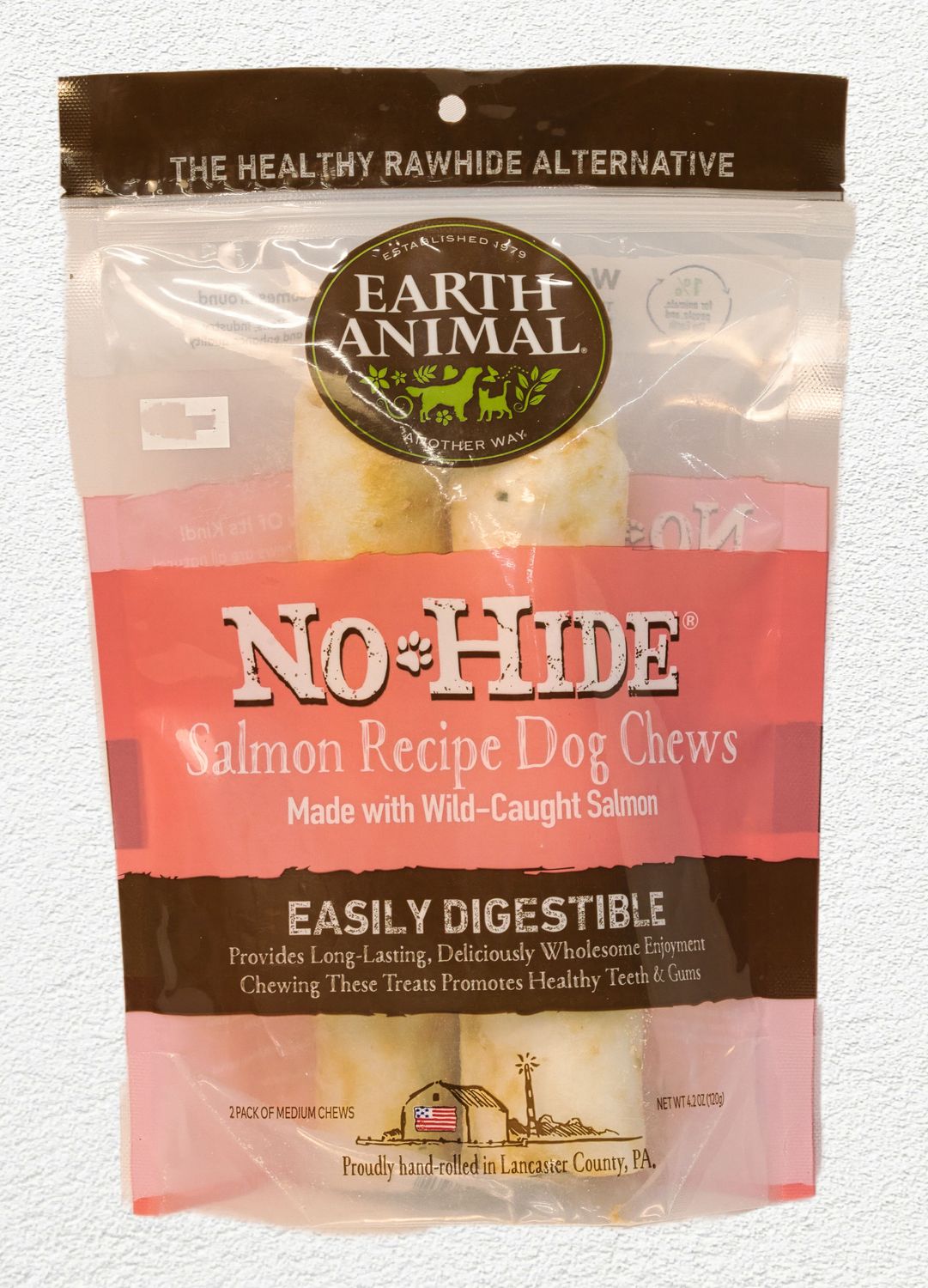 Earth Animal No-hide Salmon chews Med 2pk 4.2oz