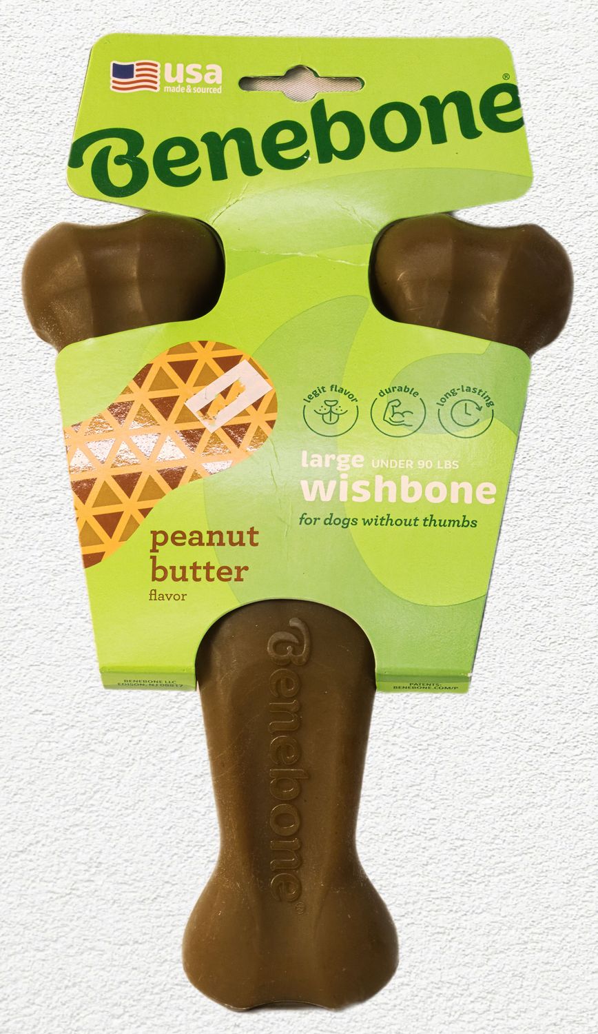 Benebone Wishbone Peanut Butter Flavored Dog Chew Toy, Large