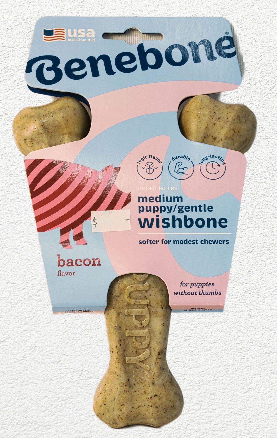 Benebone Puppy Wishbone Dog Chew Toy - Real Bacon Flavor