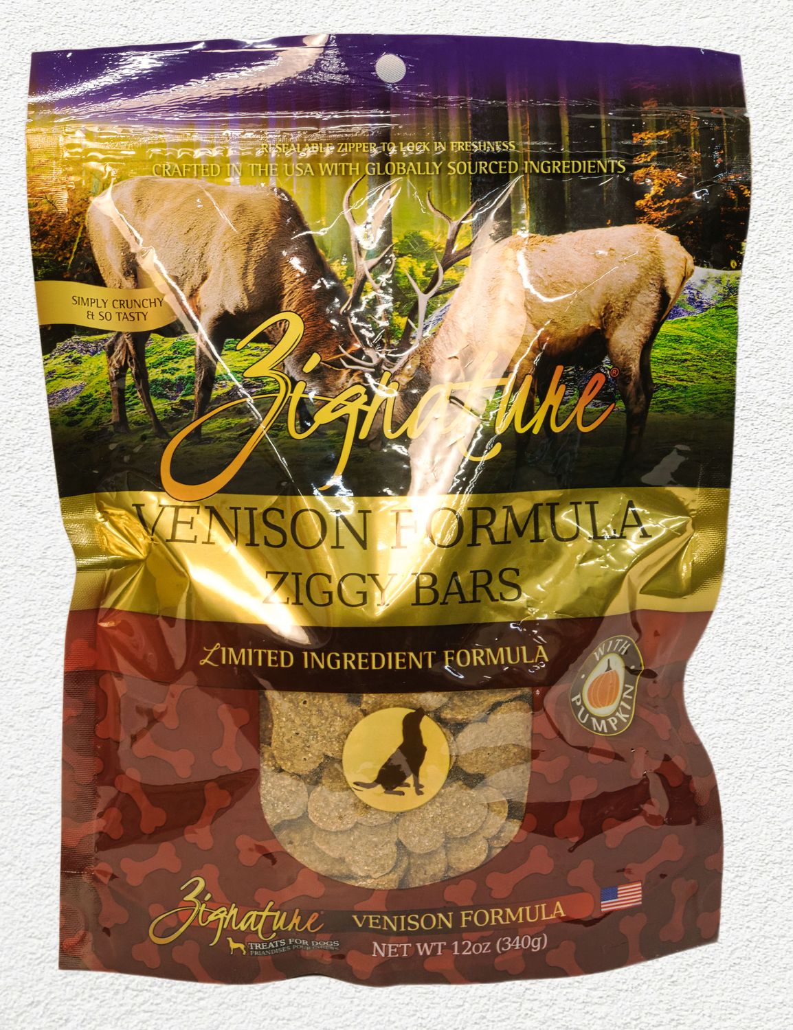 Zignature Ziggy Bars Venison Formula Biscuit Treats for Dogs - 12 oz