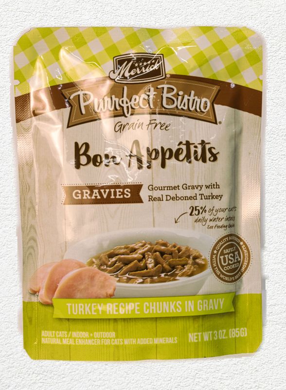Merrick Purrfect Bistro Bon Appetits Grain Free Turkey Recipe Morsels in Gravy (3 oz Pouches)