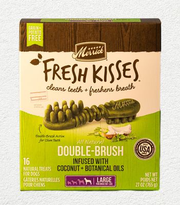 Merrick Fresh Kisses Coconut + Botanical Oils Dental Dog Treats, Large, 16 Brushes