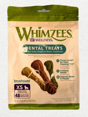 Whimzees Brushzees Dental Treat for Dogs, Extra Small Bag - 48 Ct