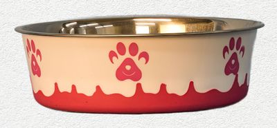 Maslow Non-Skid Paw Design Dog Bowl – 54 oz Pink/White