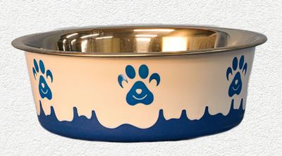 Maslow Non-Skid Paw Design Dog Bowl – 28 oz Blue/White