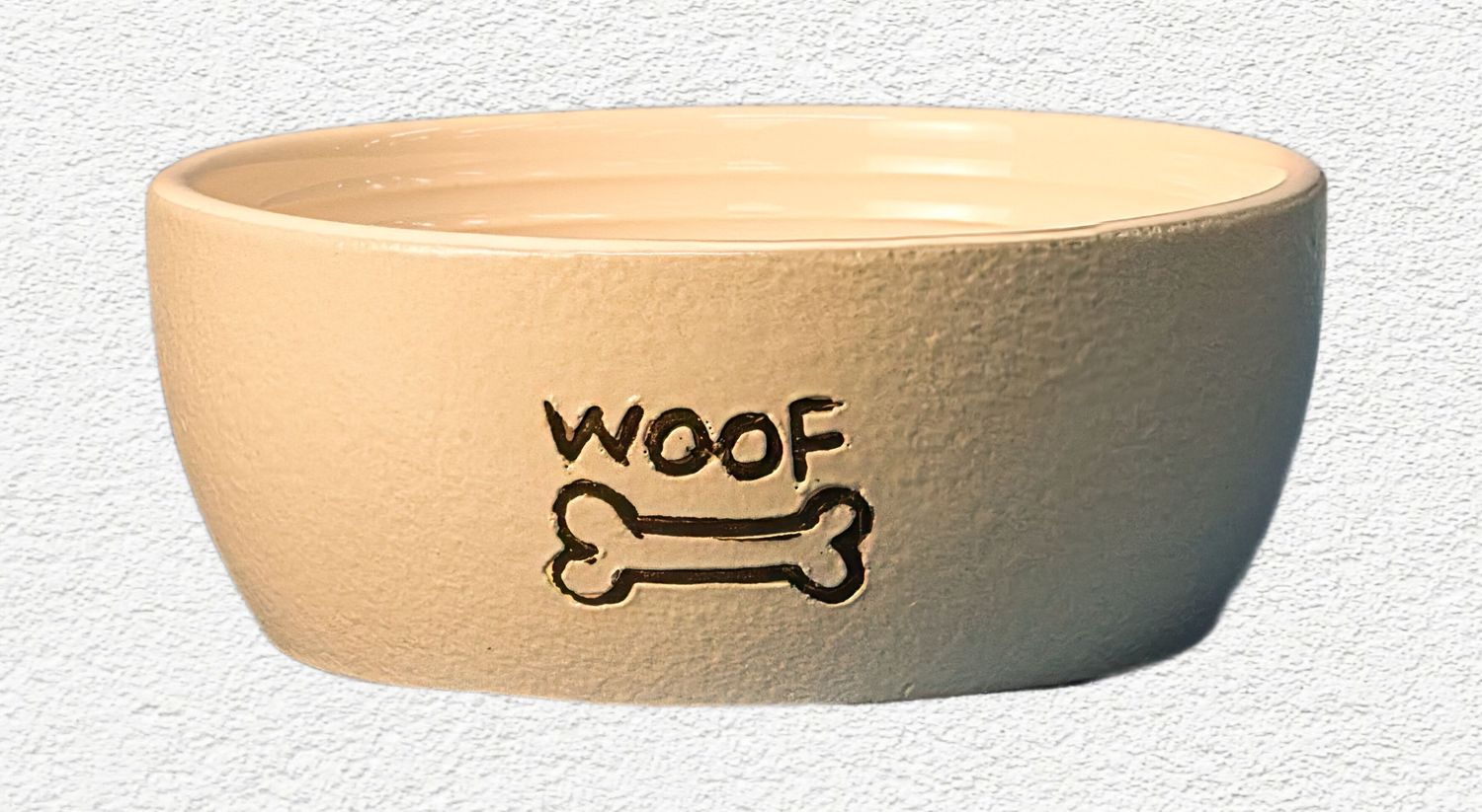 Ethical Nantucket Woof Stoneware Dog Dish – 5" Gray