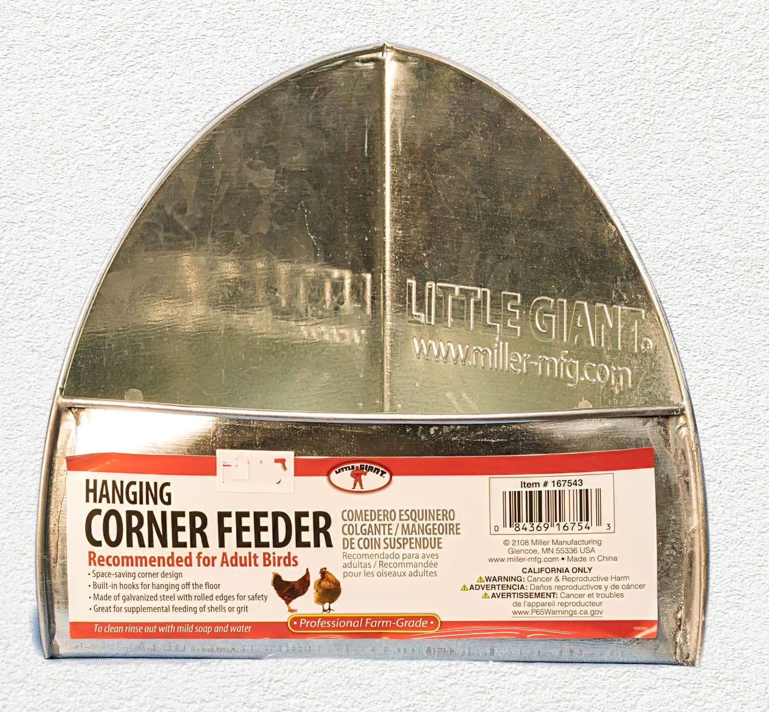 Little Giant Galvanized Hanging Corner Poultry Feeder, 32 oz