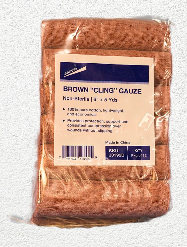 Brown Cling Gauze Bandage, 6" x 5 yd, 12-Pack