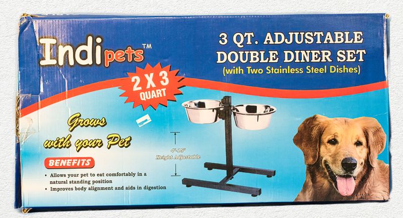 IndiPet Stainless Dish Double Diner Adjustable 3 qt