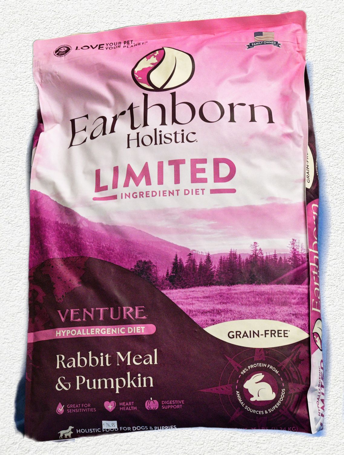Earthborn Holistic Venture Grain-Free Limited Ingredients Rabbit & Pumpkin Dry Dog Food, 25 lbs